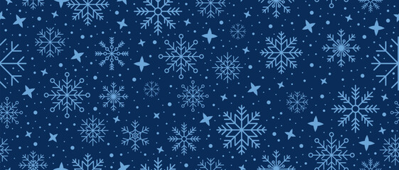 Snowflakes seamless pattern. Falling snowflakes. Winter holidays theme. Seamless background with snowflakes. Snowfall. Vector illustration
