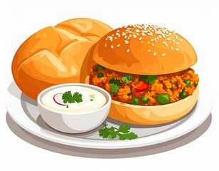 Flat Paav Bhaji Vector Illustration