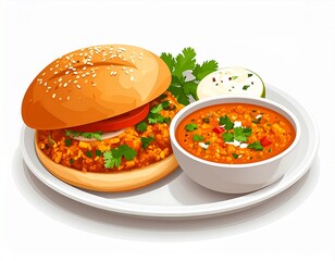 Minimal Flat Indian Paav Bhaji on White Background