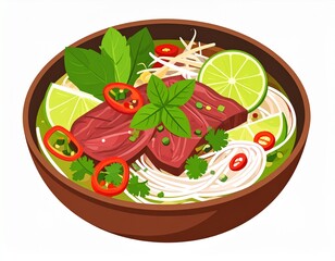 Minimal Flat Pho Noodle Soup Vector Style