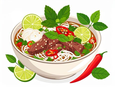 Flat Vietnamese Pho Vector Illustration