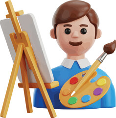 3D Artist Portrait Icon  Paint Palette, Brush, and Easel Illustration
