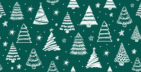 Christmas tree white on green, hand drawn illustrations.	
