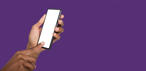 Phone with empty screen held in hand, concept for digital marketing, mobile promotion or advertising