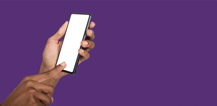 Phone with empty screen held in hand, concept for digital marketing, mobile promotion or advertising