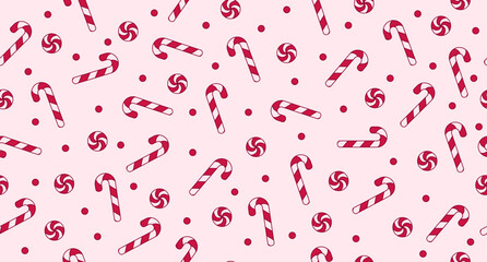 Candy cane seamless pattern. Red and white striped candy canes pattern. Season greetings wallpaper. New year background