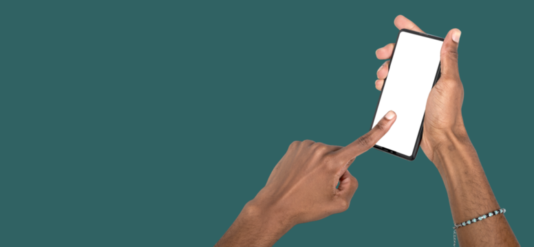 Smartphone with blank screen held in hand, concept for advertising banner, mobile app promo or