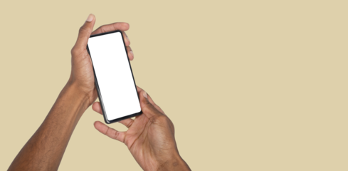 Smartphone with blank screen held in hand, concept for advertising banner, mobile app promo or