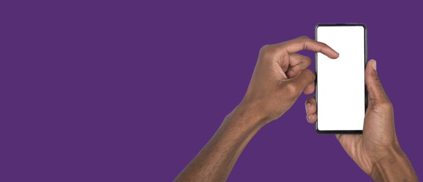 Smartphone with blank screen held in hand, concept for advertising banner, mobile app promo or