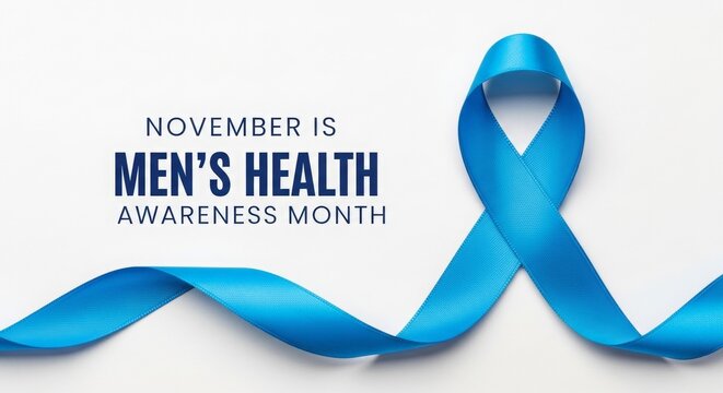 November is Men's Health Awareness Month with blue ribbon design  