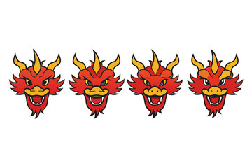 set of Chinese dragon head vector illustration isolated on white background