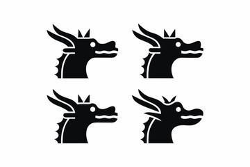 set of Chinese dragon head icon silhouette vector illustration isolated on white background