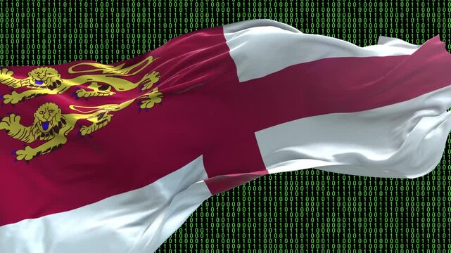 Sark flag - Waving flag on matrix binary code background