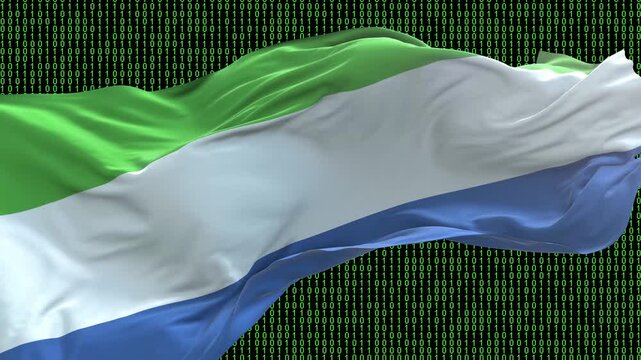 Sierra Leone flag - Waving flag on matrix binary code background