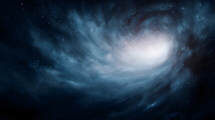 Fototapeta premium A swirling blue and white nebula with a bright center and distant stars in deep space