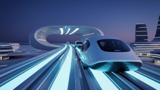 Futuristic Maglev Train Traveling Through Futuristic City