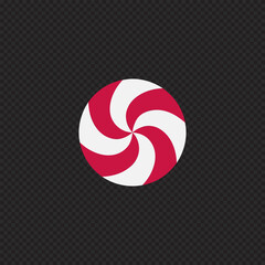 Striped sugar candy with red and white striped. Striped peppermint candy. Winter greeting card. Design element for greeting card. Vector illustration