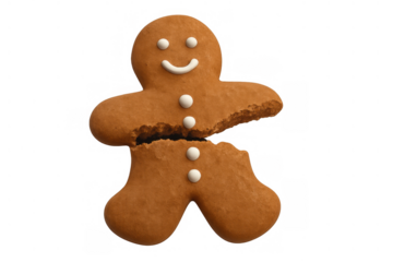 Gingerbread man cookie split into two pieces, symbolizing concepts of breaking, separation, ending, or personal struggles