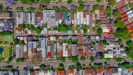 Panorama Drone Aerial view of Summer Hill Lewisham Ashfield of Suburban federation residential houses in Sydney NSW Australia