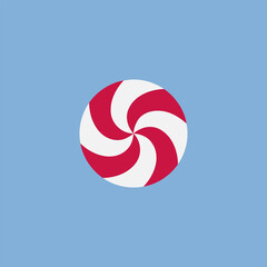 Striped sugar candy with red and white striped. Striped peppermint candy. Winter greeting card. Design element for greeting card. Vector illustration