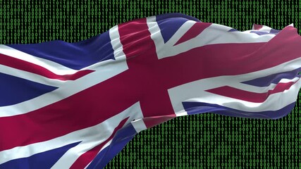 United Kigdom flag - Waving flag on matrix binary code background - Powered by Adobe