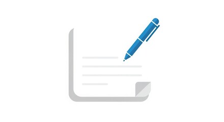 Blue Pen Writing On Document Flat Design Icon