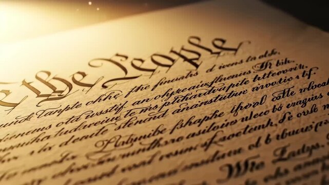 United States Constitution Opening We the People Document with Vintage Script and Warm Lighting for History and Civics