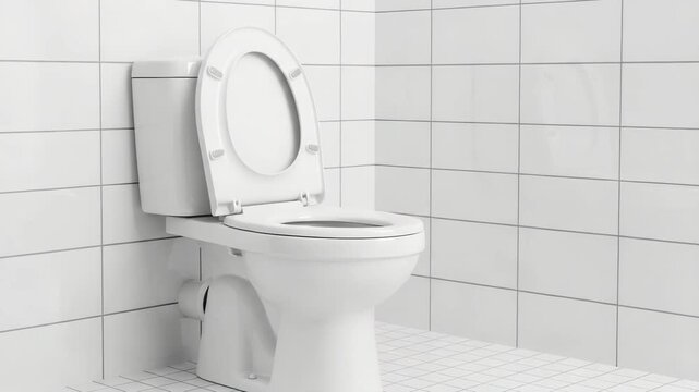 Modern white toilet with open lid in a tiled bathroom