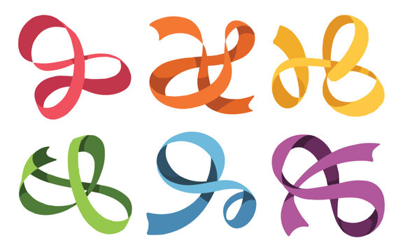 Vibrant collection of awareness ribbon designs for positive campaigns and supporting diverse causes with colorful symbols of hope and solidarity