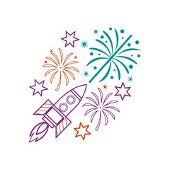 Colorful Firework Rocket and Star Line Art Vector