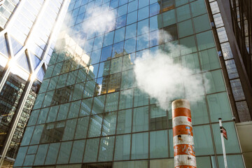 Urban Steam Vent and Skyscrapers
