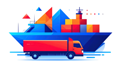 Untitled design - Abstract Blue Ship and Red Truck Icons – Modern Logistics Concept PNG