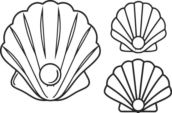 Clams Set Illustration in Outline Strokes. Line Art Clams Collection Design. Outline Clams Vector Drawing. Shellfish Clams Outline Illustration. Clam Seafood Outline Vector Design. Minimal Clams Set