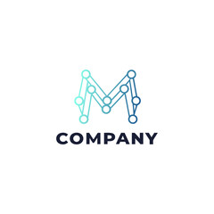 Letter M Network Connection Logo Design Vector