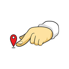 Hand Pointing to Red Map Location Pin Icon Vector Illustration