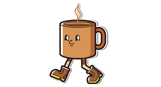 Animated coffee cup character walking enthusiastically ready for morning routine and motivation - Powered by Adobe