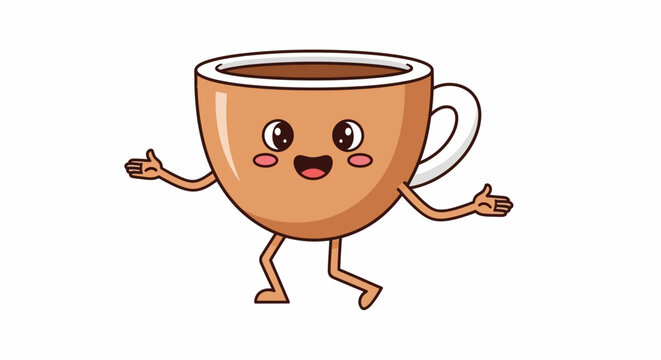 Cheerful cup character with welcoming gesture radiating warmth and positive energy bringing