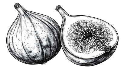  Minimal Line Art of Fig Fruit – best resipiWhole and Cut Half with Intricate Seed Pattern