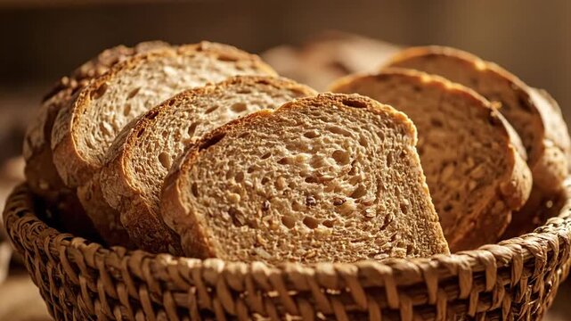 Rustic grain bread in wicker basket