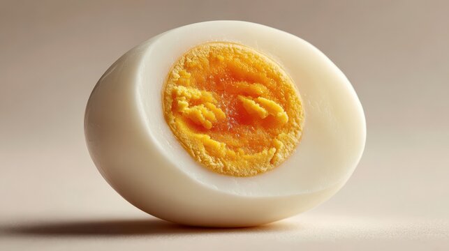 Close up of a halved hard boiled egg with bright yellow yolk isolated on white background - Powered by Adobe