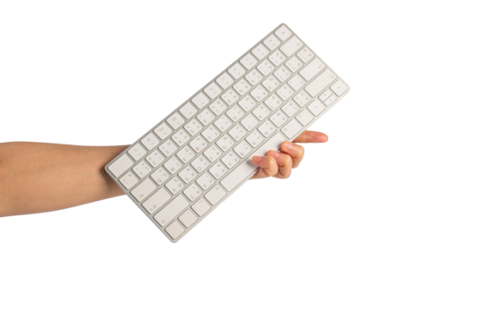 A large white keyboard in hand on a transparent background