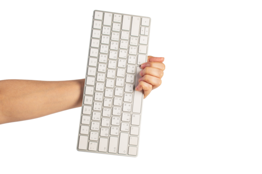 A large white keyboard in hand on a transparent background