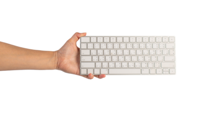 A large white keyboard in hand on a transparent background