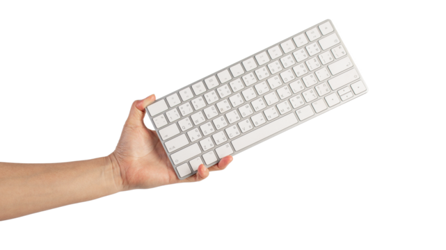 A large white keyboard in hand on a transparent background
