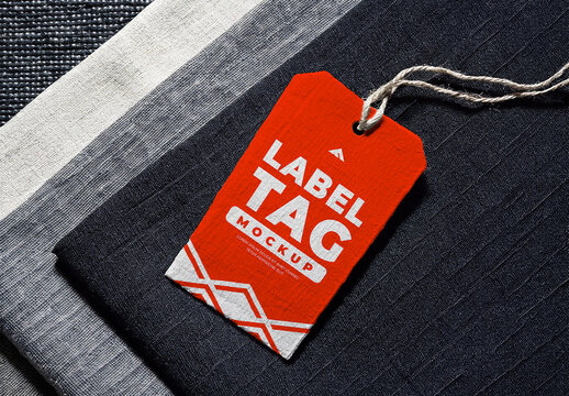 Square Label Tag Mockup with Rustic String and Texture Background
