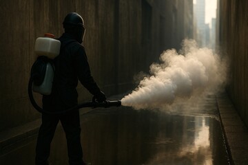 Urban Pest Control Fumigation in Action: Ideal for SEO Blogs, Stock Photos, Pest Service Ads, Public Health Campaigns, and Safety Training Videos