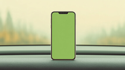 3d realistic render of a Car Dashboard Mobile Mockup with Green Screen in Daylight Interior