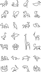 Fototapeta premium Explore the animal kingdom through minimal line art drawing of wildlife and sea creatures