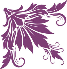 Fototapeta premium Purple Decorative Flourish Corner Ornament with Swirls and Leaves vector illustration