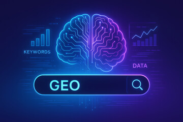 Digital brain interface with search bar and data visualization concepts